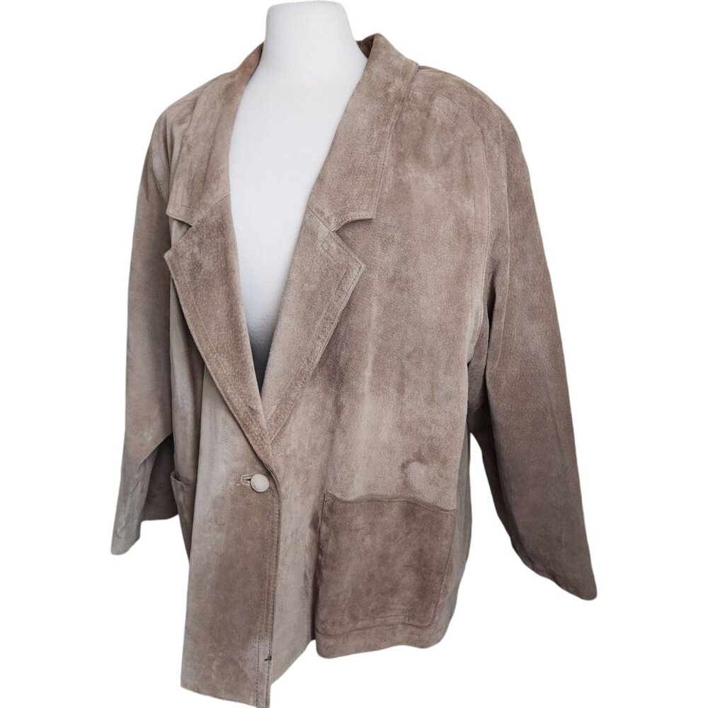 Vintage Avanti Suede Blazer Suit‎ Jacket Size 44 Leather Coat Beige